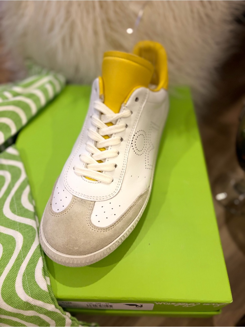 Isabel Marant White Leather Sneakers with Yellow Tongue and Lining - Picture 4 of 10